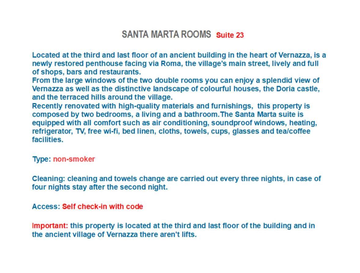 Santa Marta Rooms - Via Roma 23 Vernazza Exterior foto